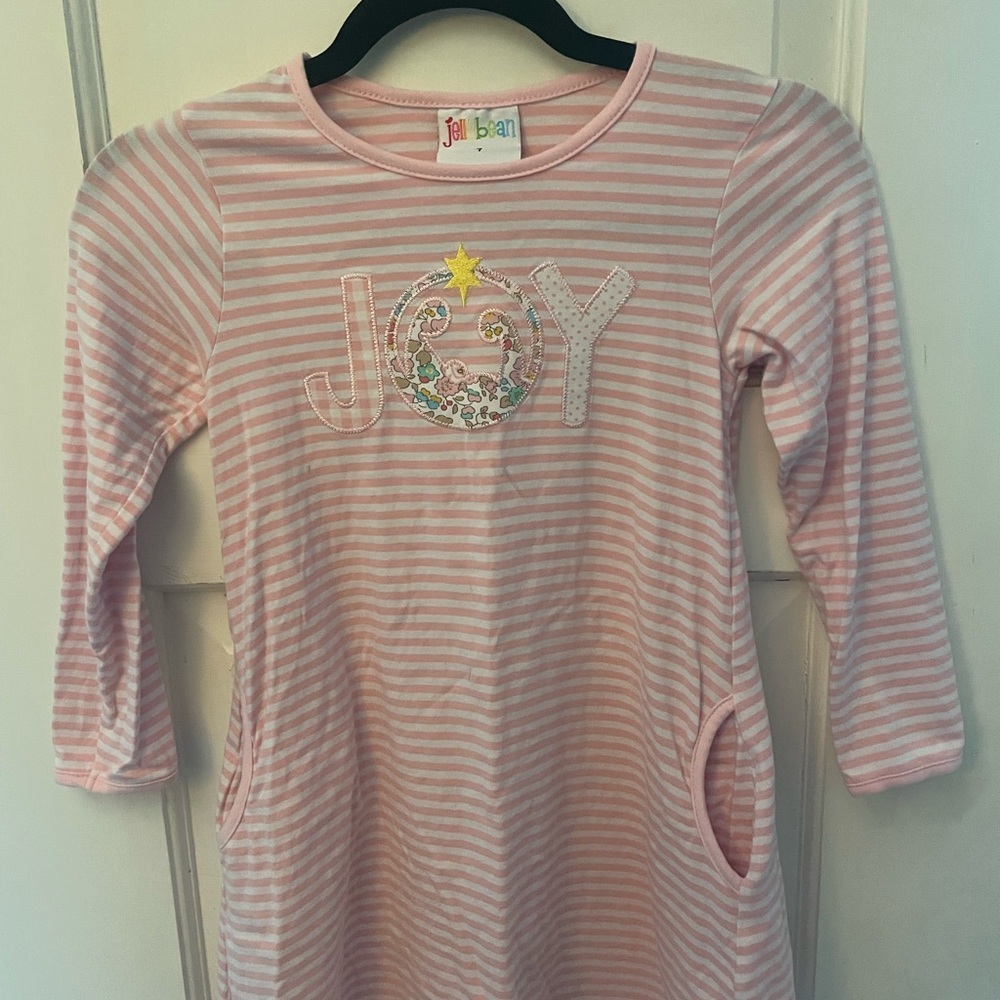 Jelly Bean Boutique L/S Sz 6 Dress. Christmas Joy Manger Holiday Pink Striped